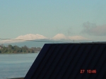 [Finally, the clouds lifted:  Mount Ruapehu behind Lake Taupo]