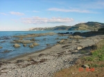 [The Pacific coastline north of Christchurch (since 2001, damaged by an earthquake)]