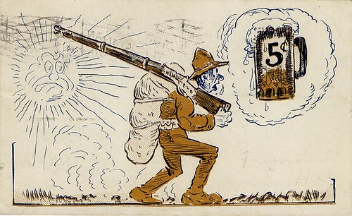 Comic Postcard With Soldier Thirsty for a 5 Cent Beer