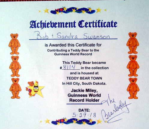 certificate for teddy bear