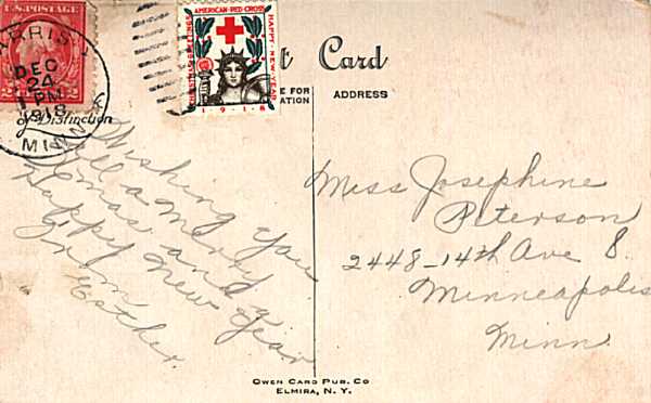 [Christmas Seal on Postcard, Tied by Handstamp Cancellation]