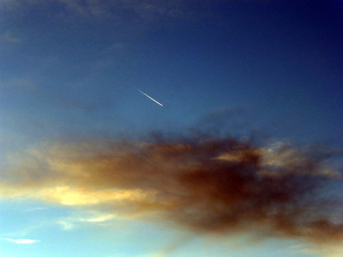[Sunset Clouds and Airplane Contrail]