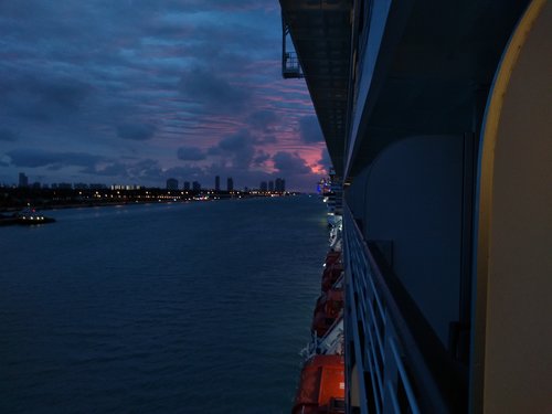 [Sunrise in Miami Harbor, on Our Arrival at the End of the Cruise