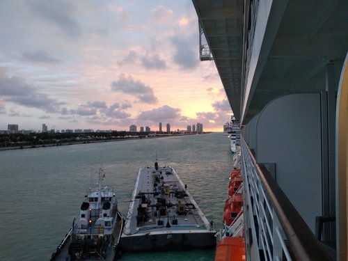 [Sunrise in Miami Harbor, on Our Arrival at the End of the Cruise]