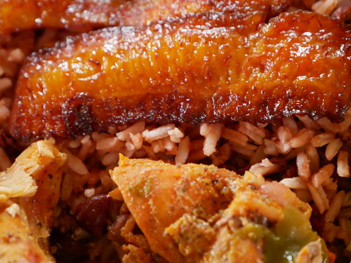 [Rice, Beans, Chicken and Plantains, YUM